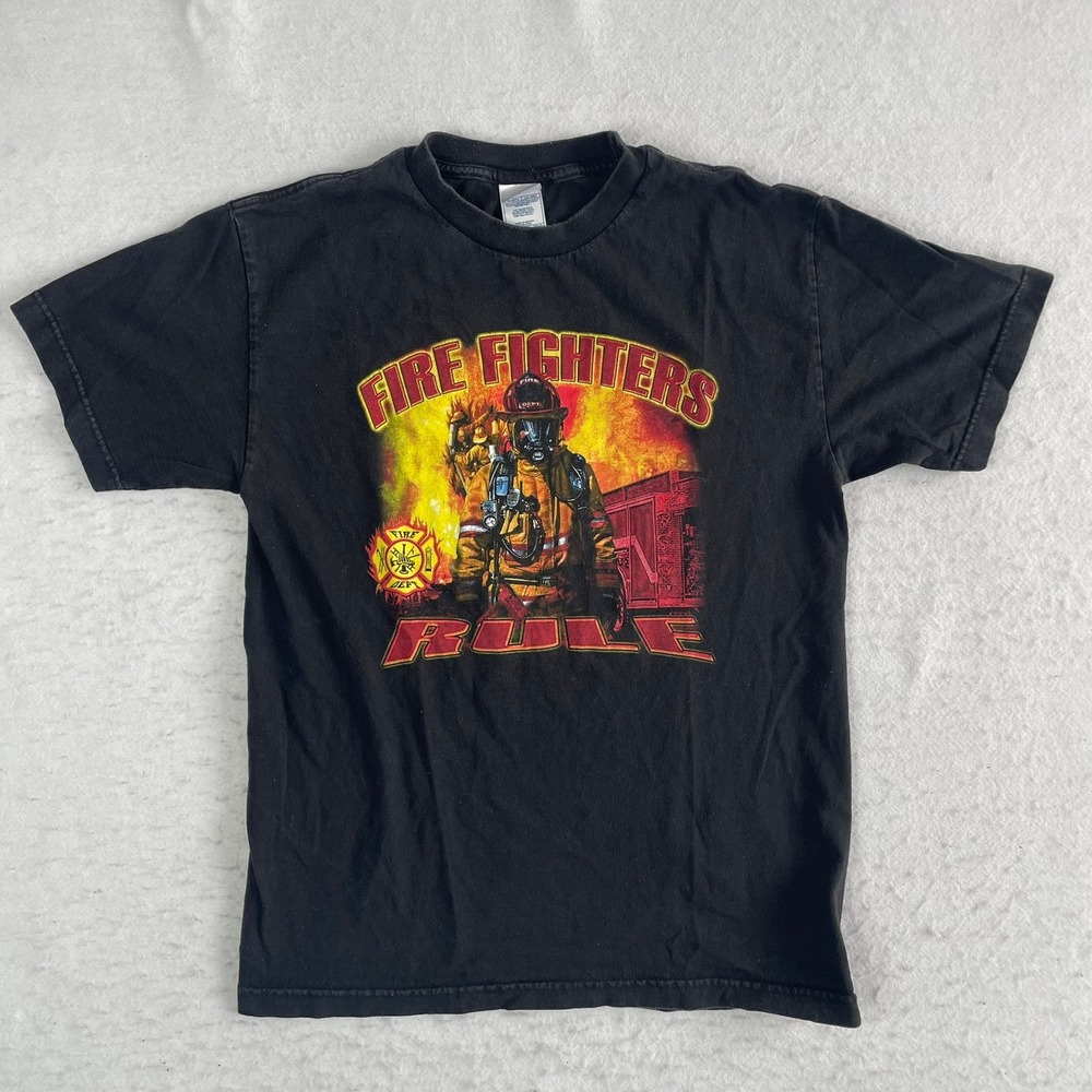 Fire‎ Fighters Rule Allstyle Apparel T-Shirt Mens Medium Black  Short Sleeve